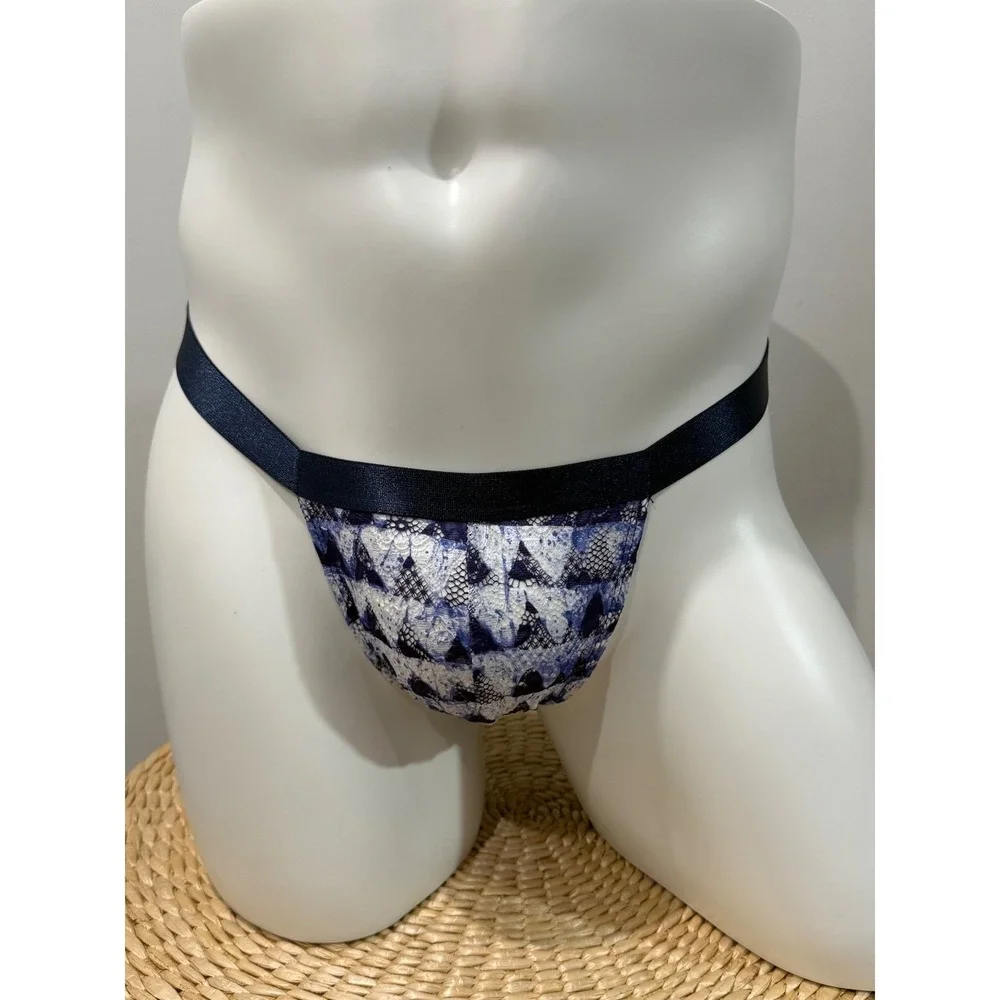 Cosabella Never‎ Say Never Men's Thong Blue White Lace Size L